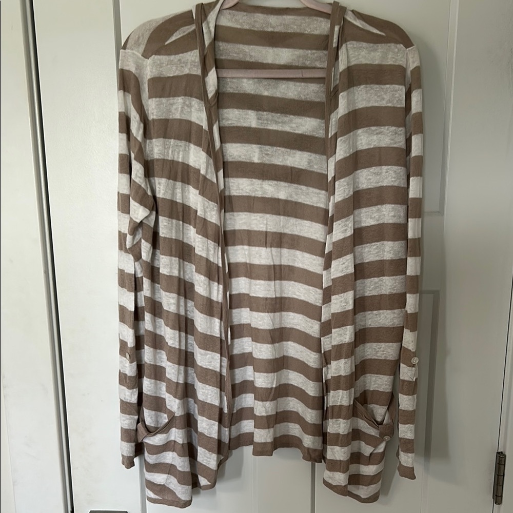 Chic Striped Cardigan in Tan and White